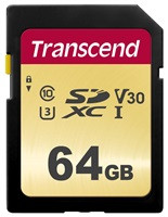 TRANSCEND SDXC karta 64GB 500S, UHS-I U3 V30 (R:95/W:50 MB/s)