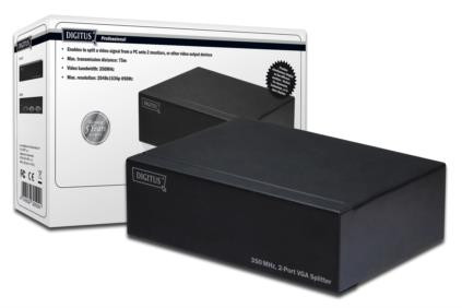 Digitus Video rozbočovač 1 PC, 2 monitory 350 MHz, HDSUB 15/M - 2xHDSUB 15/F, Max. 2048 x 1536p
