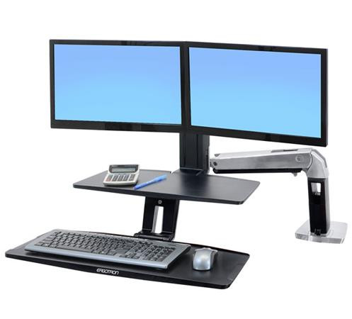 ERGOTRON WorkFit-A with Suspended Keyboard, Dual, 5" and WS, Polished Aluminum,stolní držák 2x mon.,kláv, deska