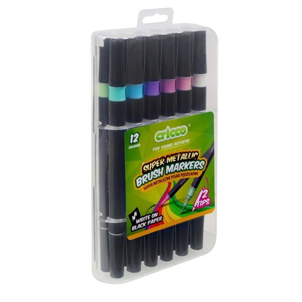 Oboustranné štětcové fixy Cricco,12 metal. barev