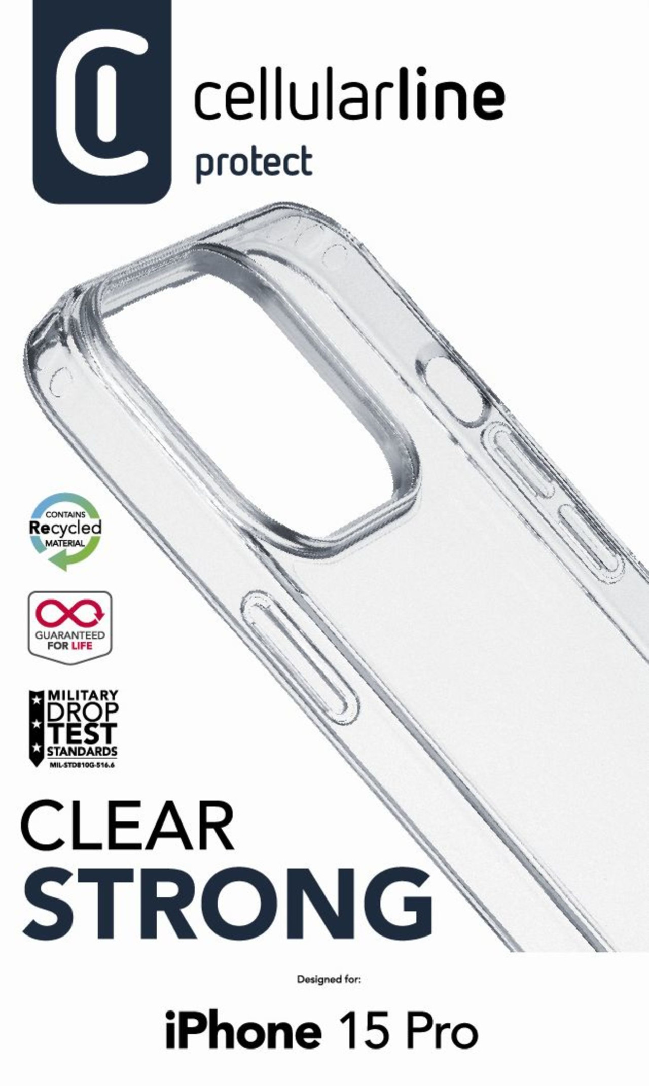 Zadní čirý kryt s ochranným rámečkem Cellularline Clear Duo pro Apple iPhone 15 Pro
