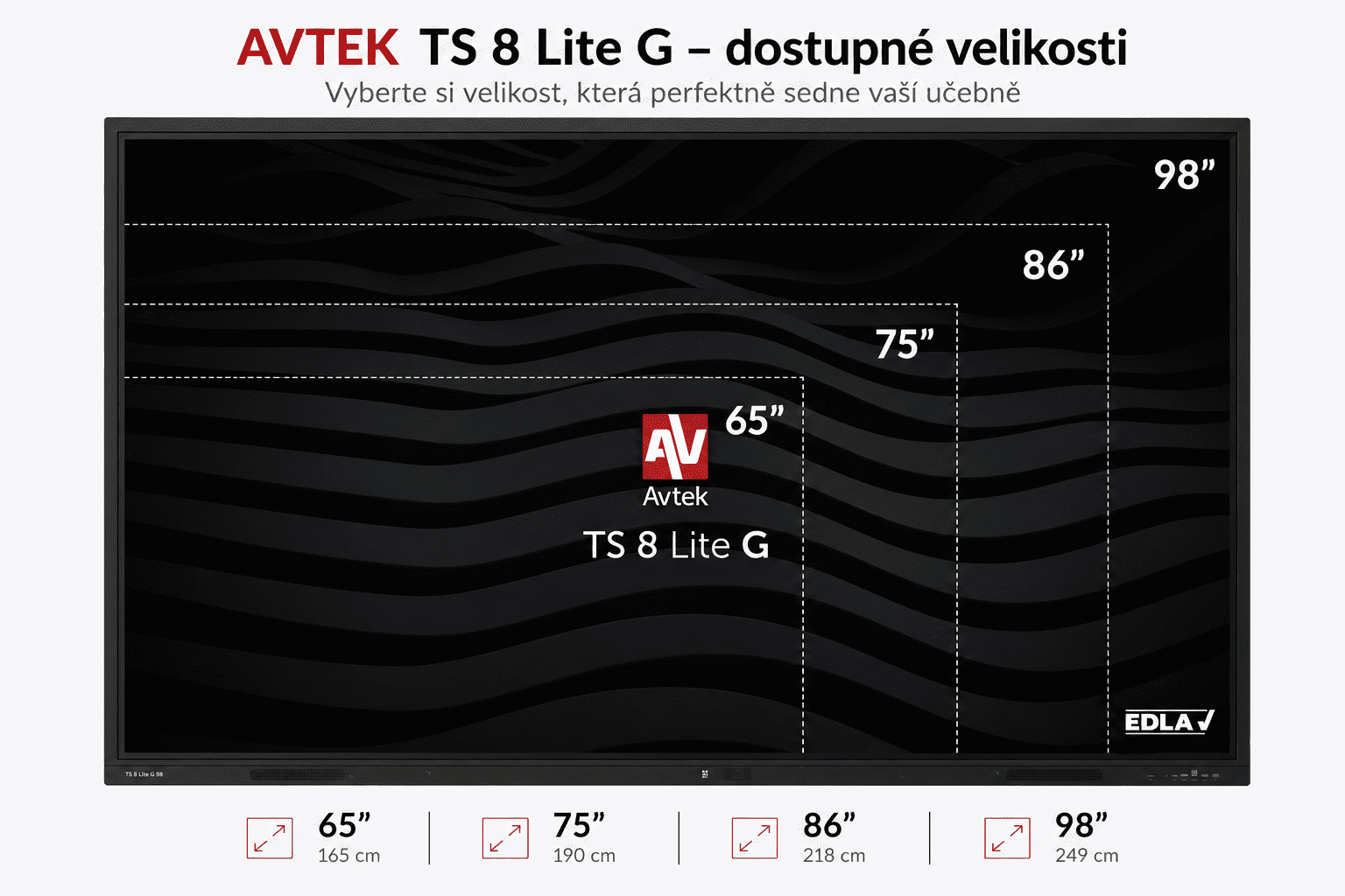 AVTEK TS 8 Lite G 98, interaktivní dotykový displej 98", 4K, 8GB/128GB, EDLA, Android 14