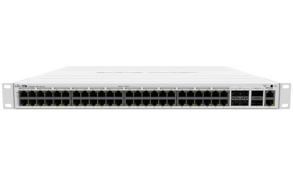 MikroTik CRS354-48P-4S+2Q+RM, 48x GbE PoE/PoE+, 4x 10 Gbps SFP+, 2x 40 Gbps QSFP+, 1x PSU, 1U, L5 (PoE budget 800W)