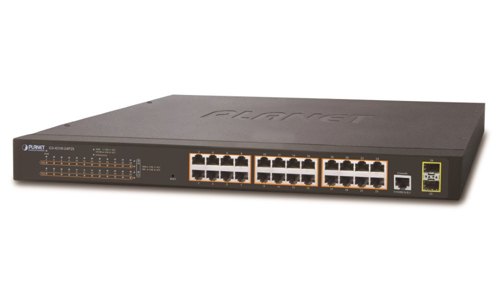 Planet GS-4210-24P2S L2 switch, 24x1Gb, 2x SFP, 24x PoE 802.3at 300W