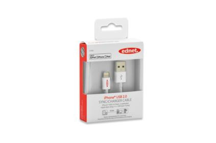 Ednet -  Apple IP5 nabíjecí a datový kabel, Lightning, Apple 8pin - USB A, 3,0 m, USB 2.0, MFI, zlacené konektory