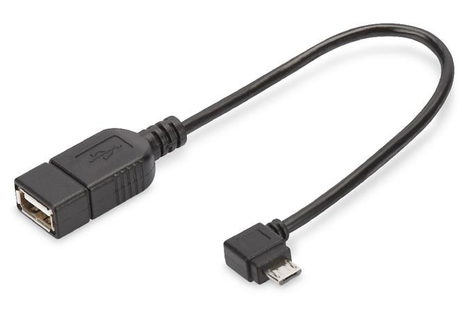 Digitus Adaptérový kabel USB 2.0, OTG, typ micro B - A M / F, 0,15 m, USB 2.0 v souladu, pravý úhel, bl