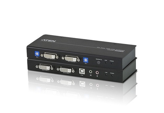 ATEN KVM extender CE-604 USB , Dual View (2 x DVI) audio a konzole extender s USB klávesnice myš+RS-232 port, (1024 x 768 na 60m)