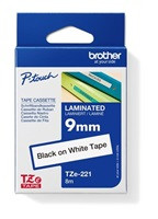 BROTHER TZE221 - kazeta TZ šířky 9mm, laminovaná TZE-221, bílá/černé písmo