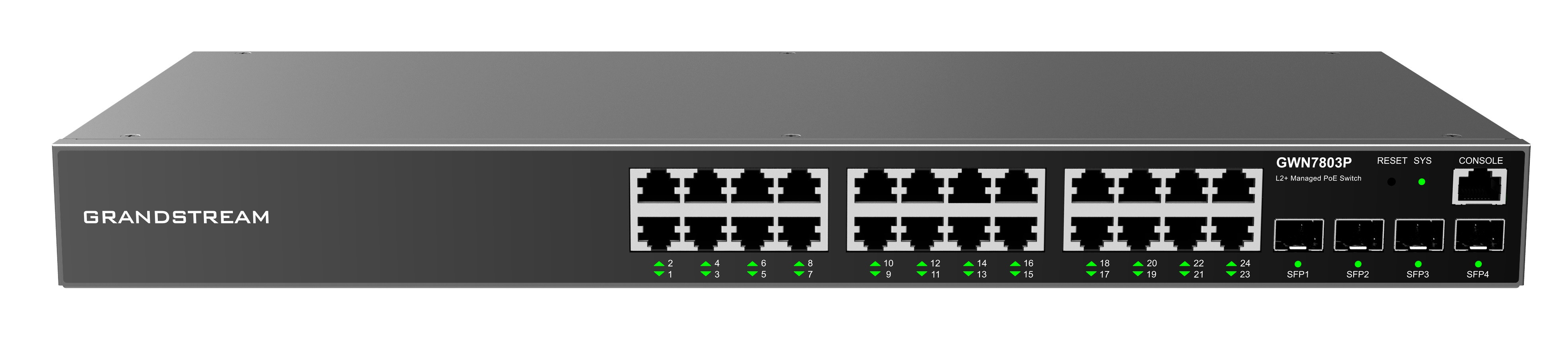 Grandstream GWN7803P L2+ Managed Network PoE Switch 24x 1Gb RJ45, 4x SFP, DHCP, QoS, VLAN
