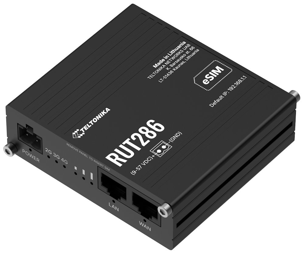 Teltonika RUT286 průmyslový router   1x LAN, 1x WAN, RS232/485. 2x SIM + eSIM, LTE Telit, Wi-Fi 4
