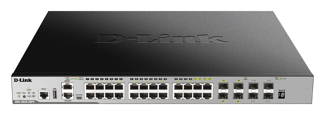 D-Link DGS-3630-28PC/SI L3 sw 24Gb PoE, 4x10G SFP+
