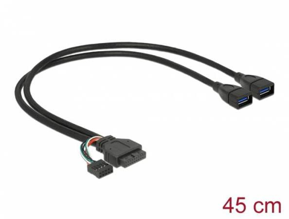 Delock kabel USB 3.0 pin konektor samice + USB 2.0 pin konektor samice > 2 x USB 3.0 A samice 45 cm 