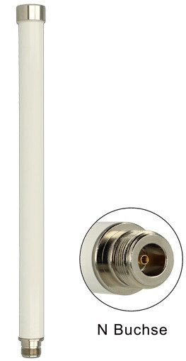 Delock WLAN anténa 802.11 ac/a/h/b/g/n N jack 6 ~ 8 dBi 280 mm všesměrová, bílá , venkovní