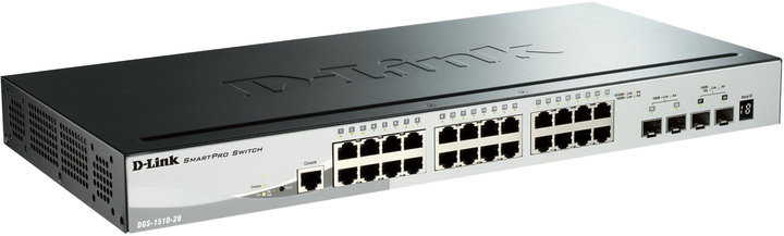D-Link DGS-1510-28X 28-Port Gigabit Stackable Smart Managed Switch including 4 10G SFP+ ports (smart fans)