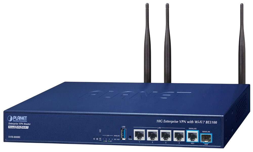 Planet XVR-800BE Dual 10G Enterprise VPN Router/Firewall/AP kontroler, 10 GbE, Wi-Fi 7, SFP+, 4x GbE, NIS2+NDAA