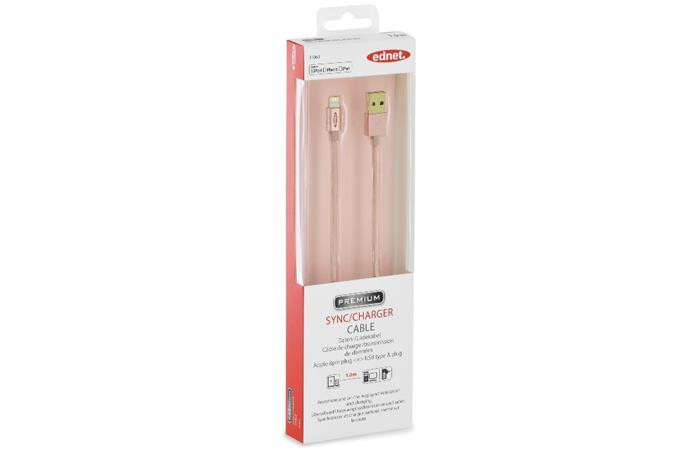 Ednet -  Apple IP5/6 nabíjecí a datový kabel, Apple 8pin - USB A  St/St, 1,0m, High Speed, UL, MFI, zlacené konektory