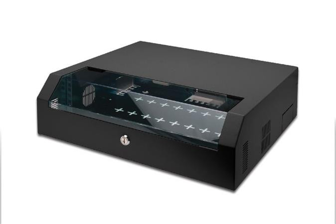 DIGITUS Nástěnná skříň, SOHO, štíhlá, 156x525x475 mm 3U otočná, 2U pevná, barva černá (RAL 9005)