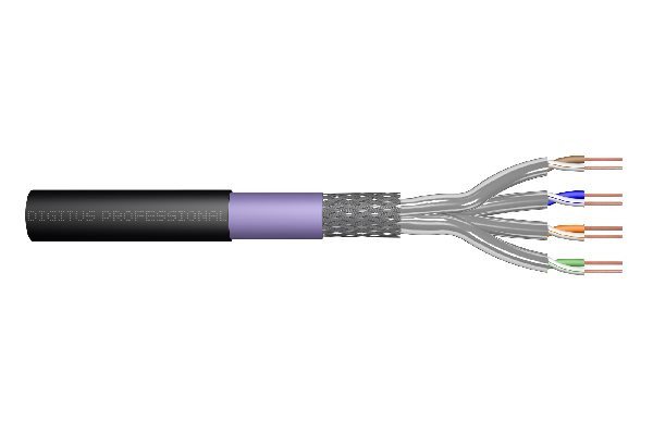 DIGITUS Kabel pro venkovní instalaci CAT 7 S-FTP, 1200 MHz PE, vnitřní Eca (LSZH-1), AWG 23/1, kroužek 100 m, simplex, barva čer