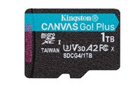 Kingston MicroSDXC karta 1TB Canvas Go! Plus, R:200/W:160MB/s, Class 10, UHS-I, U3, V30, A2 + Adaptér