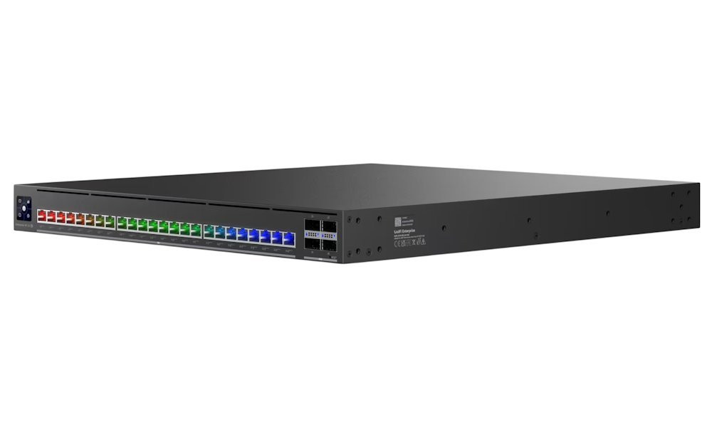 Ubiquiti Enterprise Audio/Video XG 24 PoE - 24x 10GbE, 4x QSFP28, 1x SMA pro GPS, 24x PoE+++ (PoE budget 2150W)