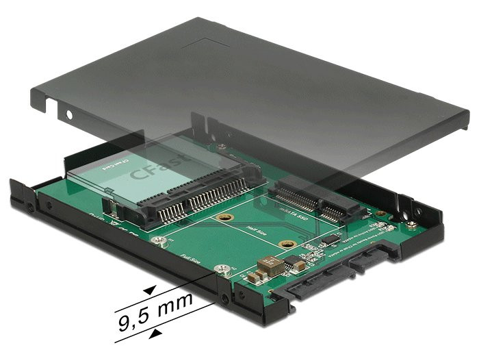 Delock 2.5” Převodník SATA 22 pin > 1 x mSATA / 1 x CFast - 9,5 mm