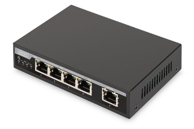 Digitus Gigabit Ethernet PoE Switch 4-portový PoE + 1-portový uplink, 62W PoE budget