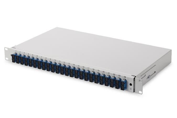 Digitus Fiber Optic Sliding Splice Box, 1U, Equipped 24x SC duplex, incl. M 25 Screw, Splice Cassette Color Pigtails OS2, Adapter