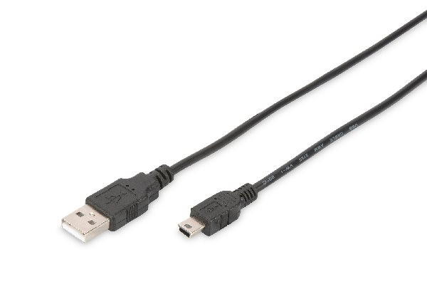 Digitus USB 2.0 connection cable, type  A - mini B (5pin) M/M, 1.0m, USB 2.0 conform, bl