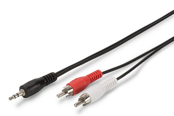 Digitus zvukový adaptérový Kabel, stereo 3,5 mm - 2x RCA 2,50 m, CCS, 2x0,10/10, stíněný, M/M, černý