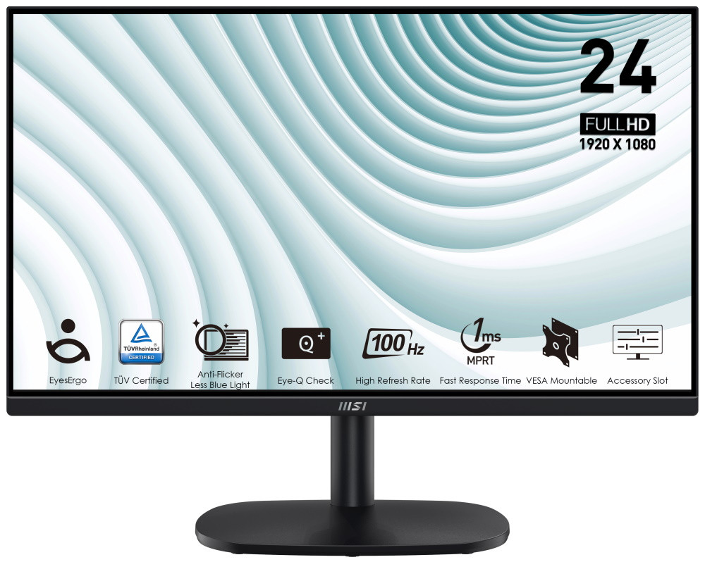 MSI PRO MP245V/ 24"/ 1920x1080/ VA/ 4ms/ 100Hz/ 300cd/m2/ 4000:1/ HDMI/ VESA/ černý