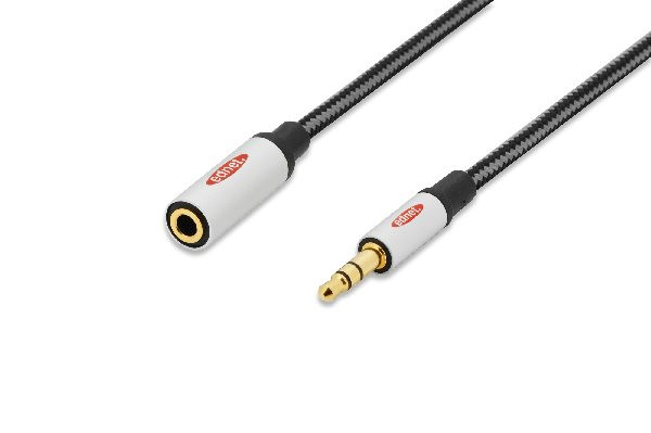 Ednet Audio prodlužovací kabel, stereo 3,5 mm samec/samice, 3,0 m, CCS, stíněný, bavlna, zlato, stříbrná/černá