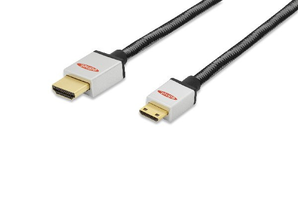 Ednet Připojovací kabel HDMI High Speed, typ C na typ A M/M, 2,0 m, Full HD, bavlna, zlato, si / bl
