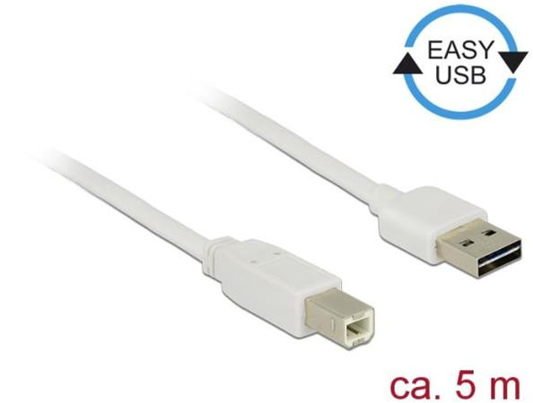 Delock Kabel EASY-USB 2.0 Typ-A samec > USB 2.0 Typ-B samec 5 m bílý