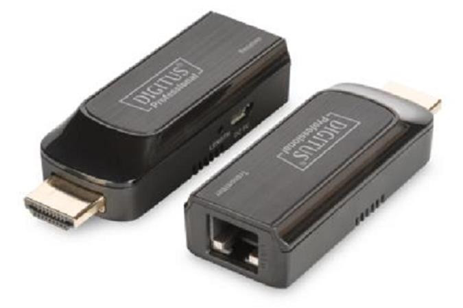 DIGITUS Sada Mini HDMI Extender, Full HD, 1080p 50m, Cat6 / 6A / 7, napájeno pomocí kabelu Micro USB, bk