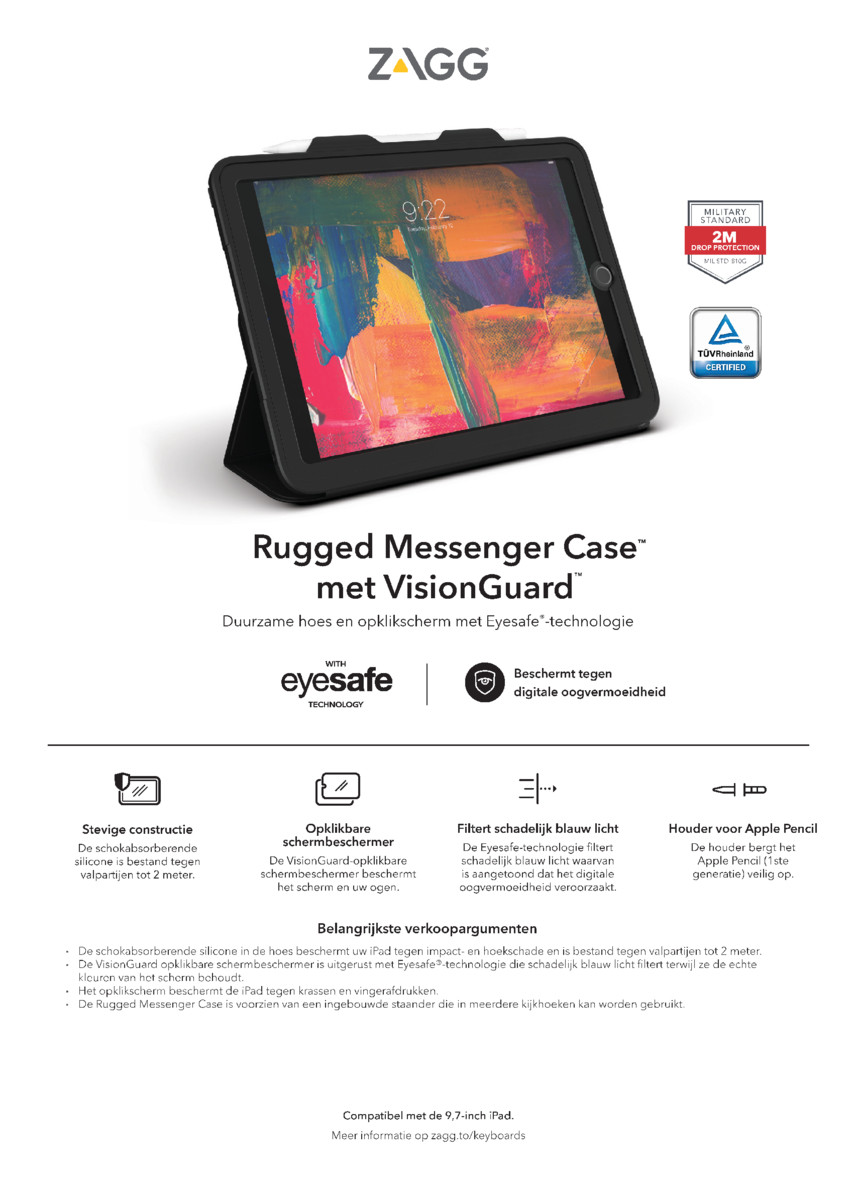 ZAGG klávesnice Rugged Messenger Kryt UK + VG IPad 9.7
