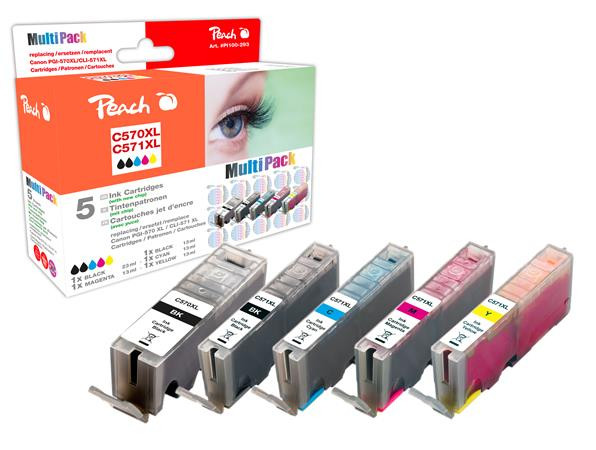 PEACH kompatibilní cartridge Canon PGI-570XL/CLI-571XL Com pack, 4x13 ml,1xBlack,1xCyan,1xMagenta,1xYellow, 1x23ml blac