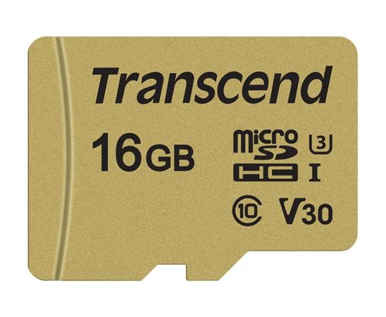 Transcend 16GB microSDHC 500S UHS-I U3 V30 (Class 10) MLC paměťová karta (s adaptérem), 95MB/s R, 50MB/s W 