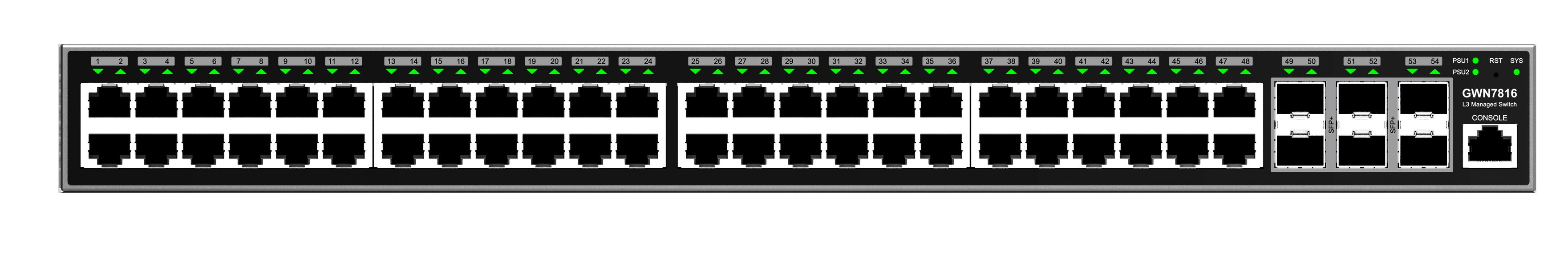 Grandstream GWN7816 L3 Managed Network Switch, 48 portů / 6 SFP+, VLAN, DHCP, Stacking