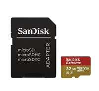SanDisk MicroSDHC karta 32GB Extreme (100MB/s, Class 10 UHS-I V30, pro akční kamery) + adaptér