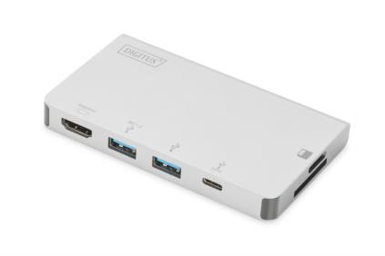 Digitus Cestovní dokovací stanice USB-C Multiport, 6 portů 4K, HDMI, 1x USB-C, 2x čtečka karet USB3.0,2x