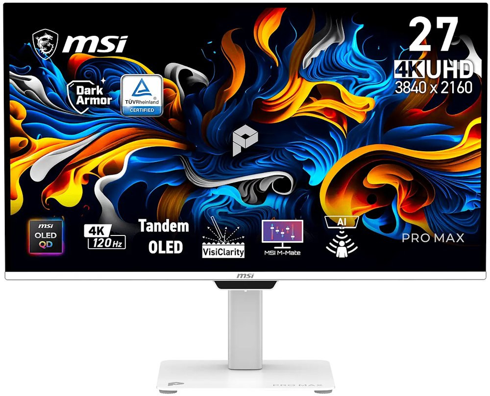 MSI Gaming PRO MAX 271UPXW12G/ 26,5"/ 3840x2160 / OLED/ 0,03ms/ 120Hz/ 250cd/m2/ 1500000:1/ HDMI/ DP/ VESA/ bílý