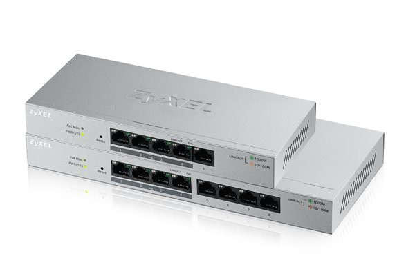 Zyxel GS1200-8HP, 8-port Desktop Gigabit Web Smart switch: 8x Gigabit metal, 4x PoE (802.3at, 30W), PoE Power budget 60W