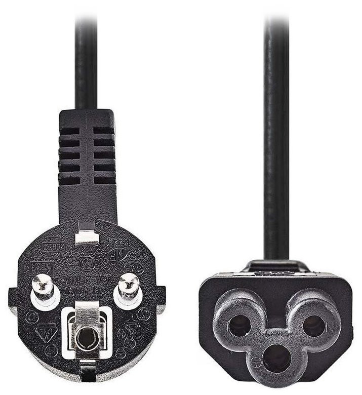 NEDIS napájecí kabel/ Typ F Zástrčka - IEC-320-C5/ přímý/ úhlový/ trojlístek/ černý/ bulk/ 2m