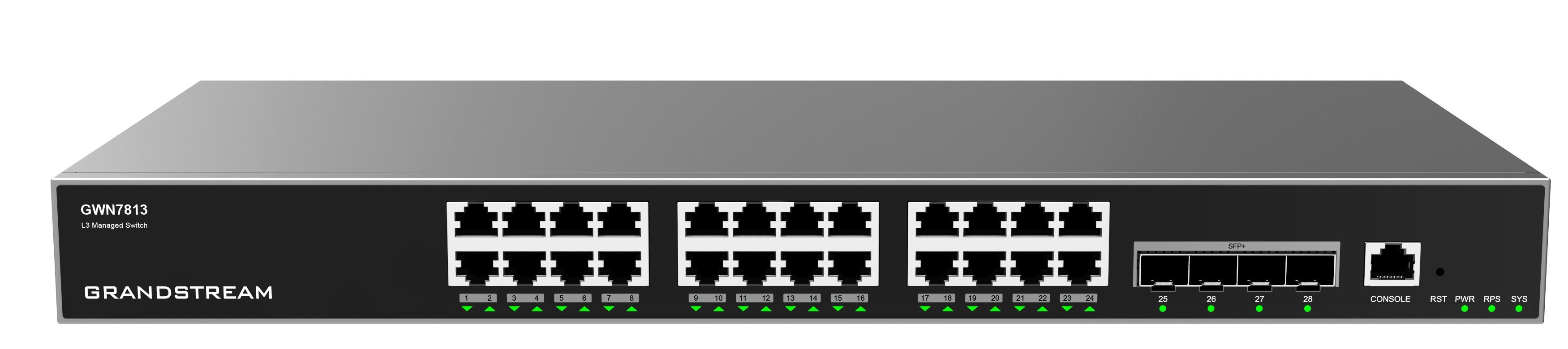 Grandstream GWN7813 L3 Managed Switch 24 portů / 4x SFP+, VLAN, QoS, stacking