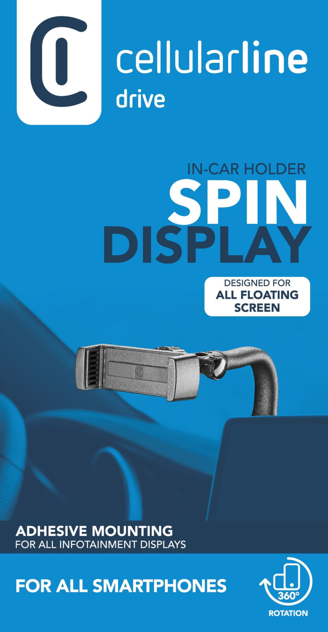Univerzální držák Cellularline Spin Display k upevnění na displej automobilu, černý