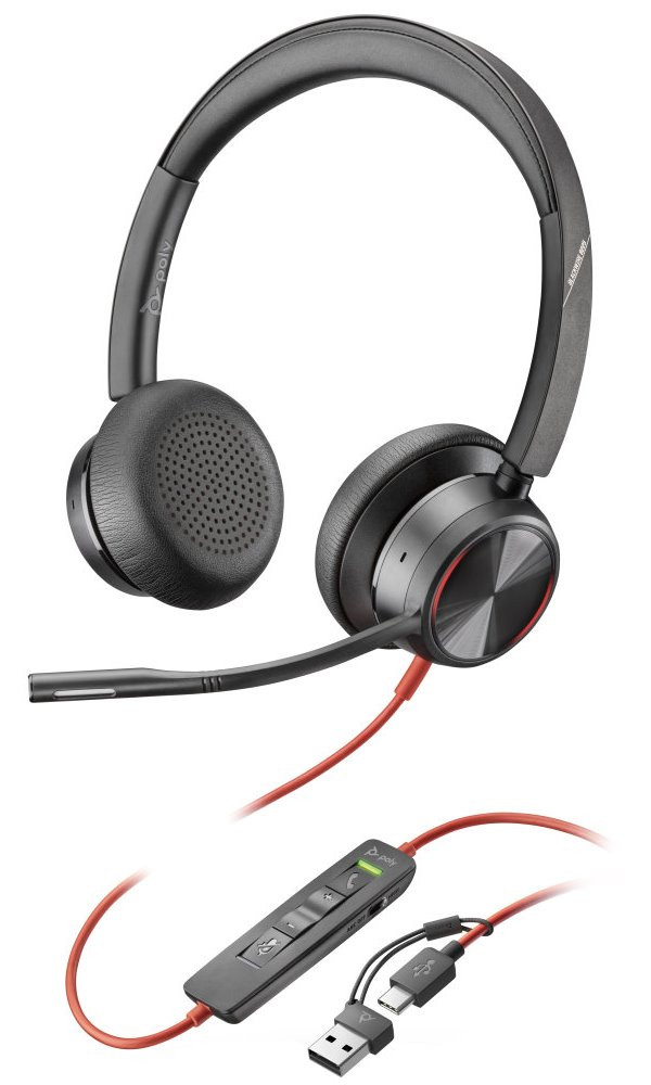 Poly Blackwire 8225 Stereo USB-C Headset +USB-C/A Adapter