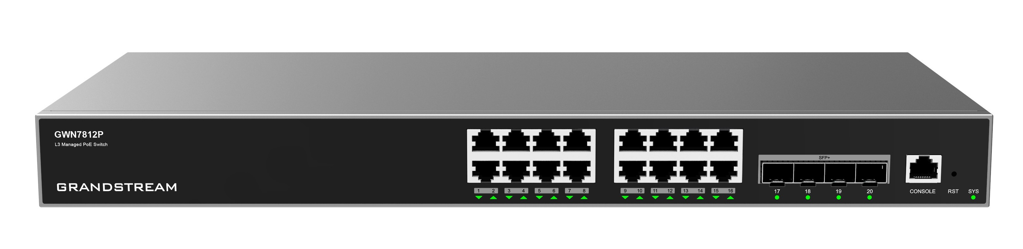 Grandstream GWN7812P L3 Managed Network PoE Switch  16 portů / 4 SFP+, VLAN, DHCP, Stacking