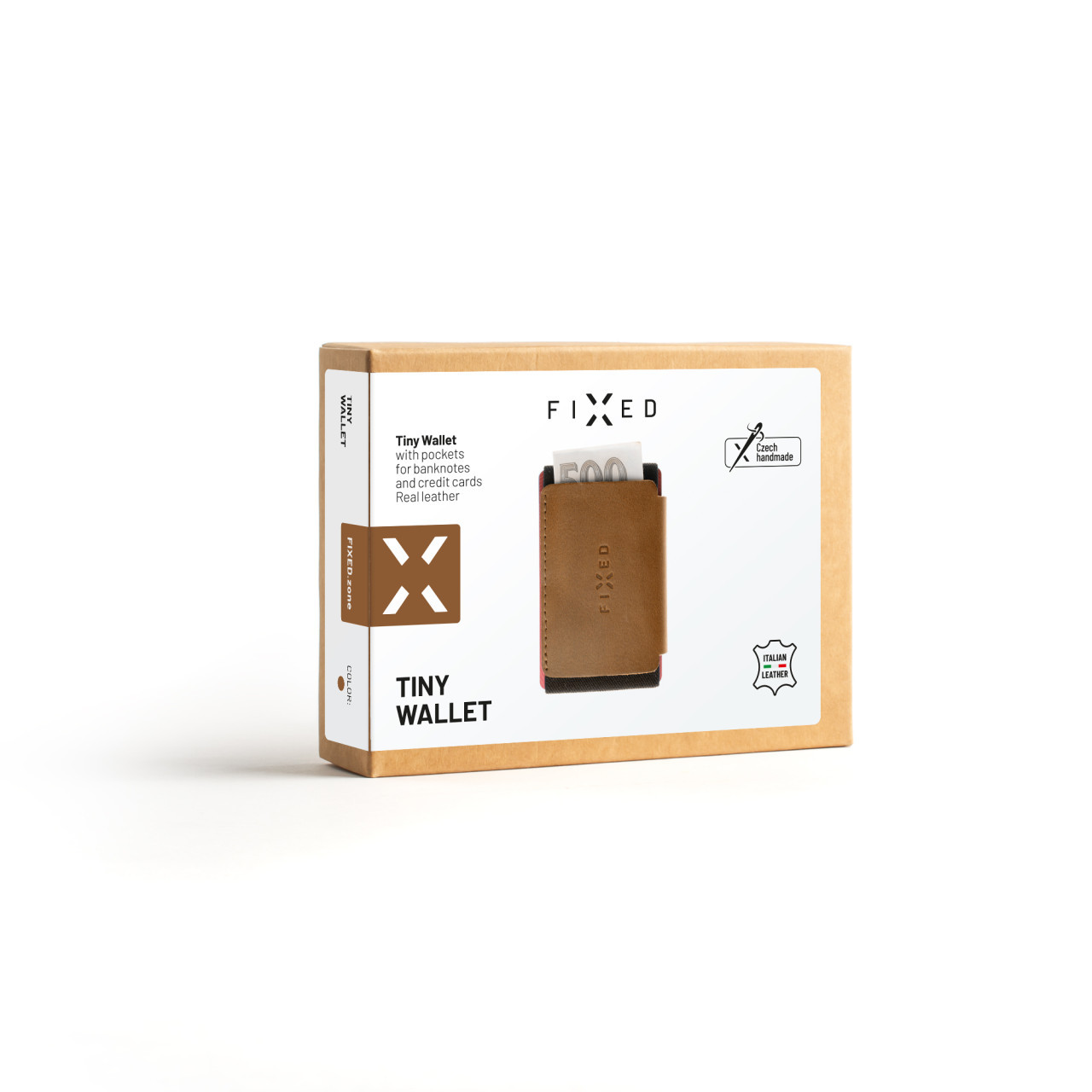 Kožená peněženka FIXED Tiny Wallet z pravé hovězí kůže, hnědá