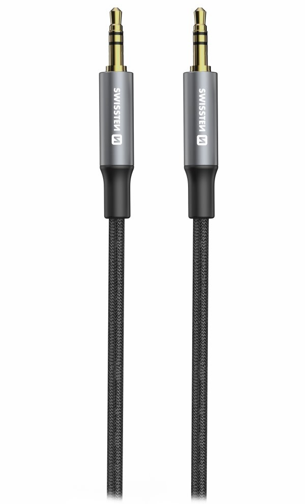 Swissten audio kabeltextile jack (samec) / jack (samec) 1,5 m černý (nahrazuje 73501101)