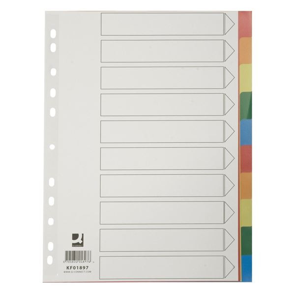 Plast.rozliš.Q-Connect-A4,barevný okraj,10 listů